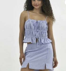 No Boundaries 2 Piece S 4/6 Gingham Blue Skirt Set New